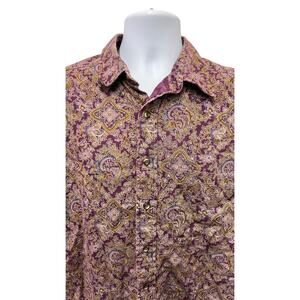 👔 Vintage Field Gear Paisley Shirt L 100% Cotton Purple Gold Retro Y2K
